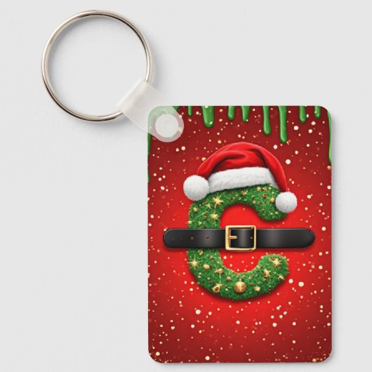 Kerstbrief C Met Kerstkrans Decoratie 🎁 Sleutelhanger (Voorkant)