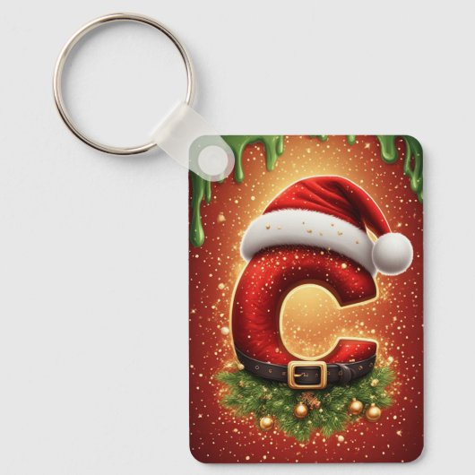 Kerstbrief C Monogram Festieve Decoratie Sleutelhanger (Voorkant)