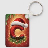 Kerstbrief C Monogram Festieve Decoratie Sleutelhanger (Achterkant)