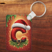 Kerstbrief C Monogram Festieve Decoratie Sleutelhanger (Achterkant)
