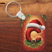 Kerstbrief C Monogram Festieve Decoratie Sleutelhanger (Voorkant)