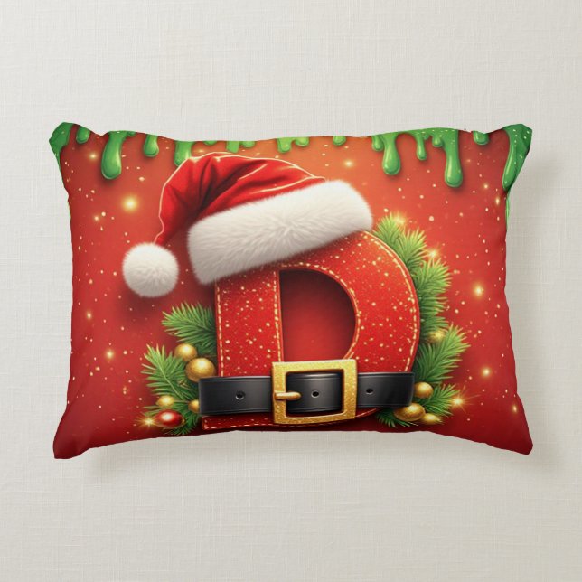 Kerstbrief D Met Sinterklaas Hoed En Kerstversieri Accent Kussen (Voorkant)