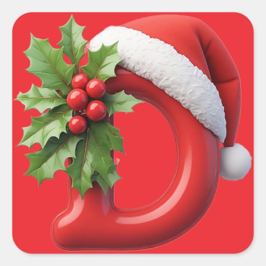 Kerstbrief D Versierd Met Sinterklaashoed Vierkante Sticker (Voorkant)
