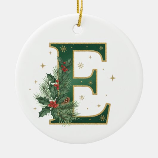 Kerstbrief E Hulst Monogram Keramisch Ornament (Voorkant)