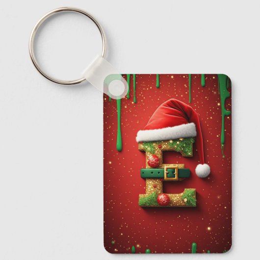 Kerstbrief E Met Kerstkrans Decoratie 🎅 Sleutelhanger (Voorkant)
