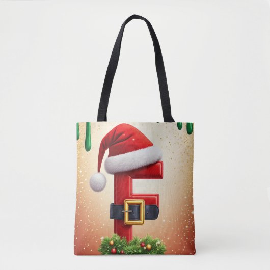 Kerstbrief F met kerstkransaccent 🎅 Tote Bag (Voorkant)