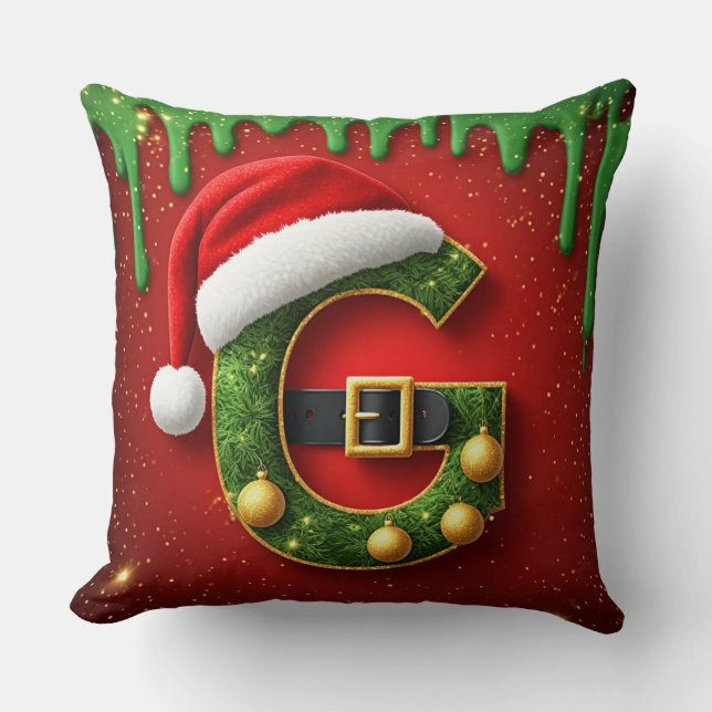 Kerstbrief G Met Festieve Vakantie Monogram🎄 Kussen (Voorkant)