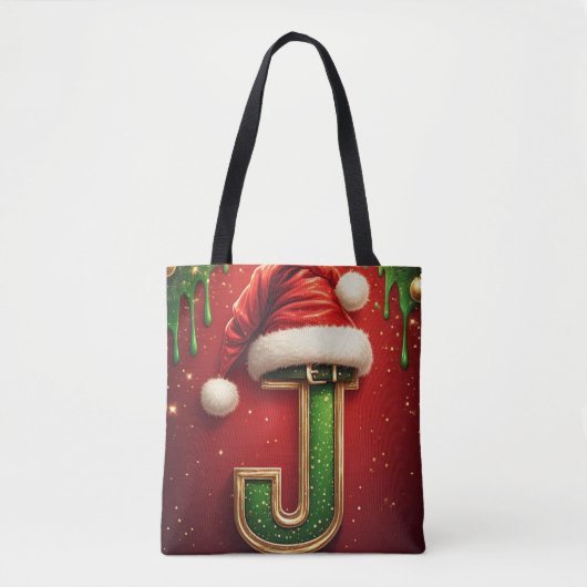 Kerstbrief J Met Hulst Kerstkrans 🎅 Tote Bag (Voorkant)