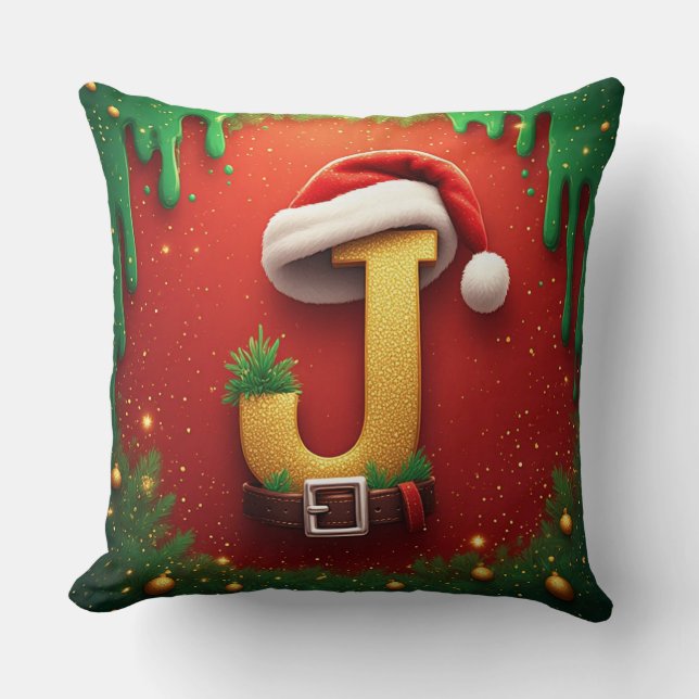 Kerstbrief J Met Kerstmonogram 🎅 Kussen (Voorkant)