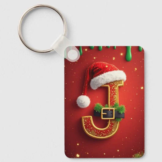 Kerstbrief J Monogram Vakantieslinger 🎅 Sleutelhanger (Voorkant)