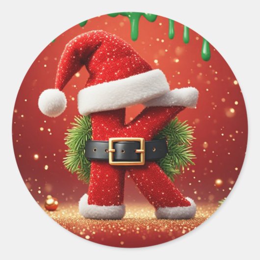 Kerstbrief K Met Dennenkrans Kerstglans 🎅 Ronde Sticker (Voorkant)