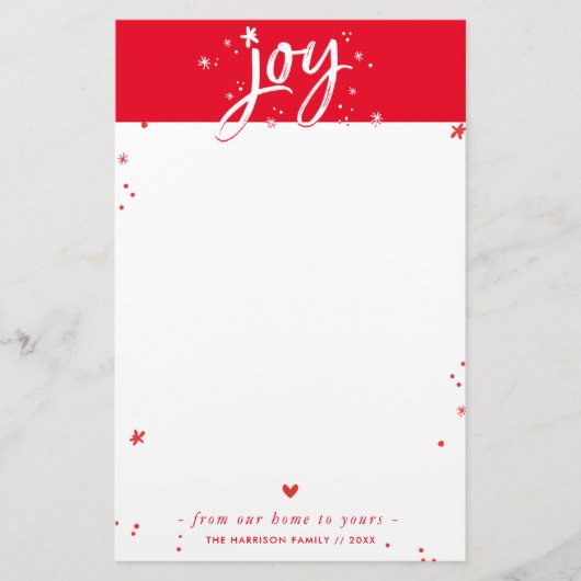 KERSTBRIEF modern handgeschreven letter joy rood Briefpapier (Voorkant)