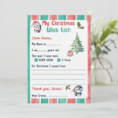 Kerstbrief naar het Santa Penguin-thema Kaart (Staand voorkant)