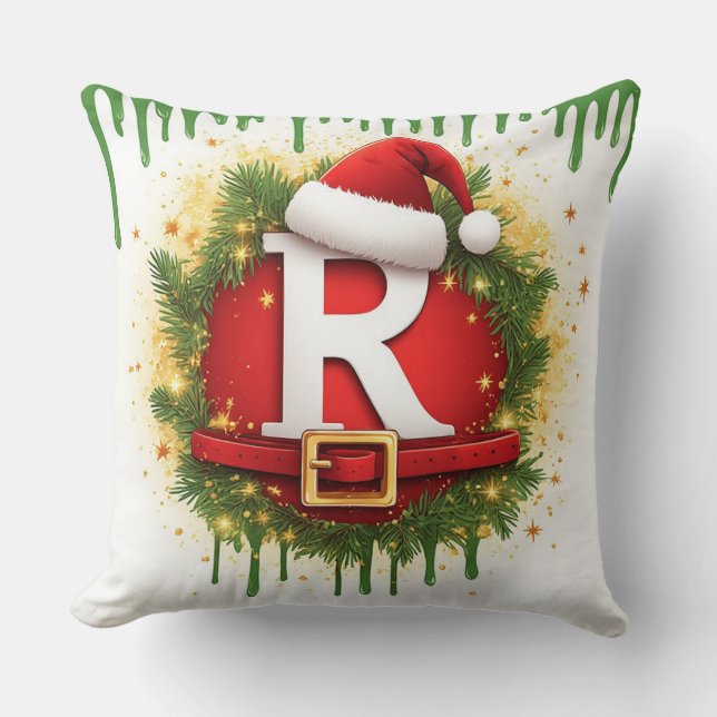 Kerstbrief R met Kerstmannenhoed Kerstcadeau Kussen (Voorkant)