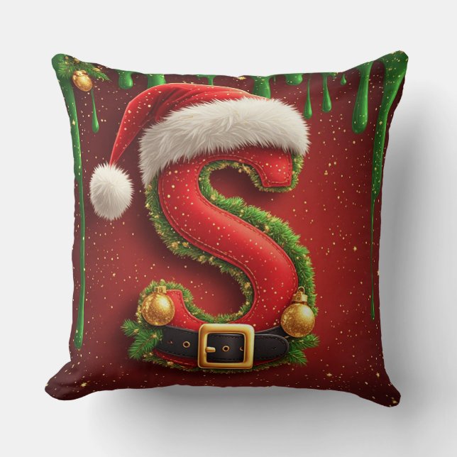 Kerstbrief S met Kerstmannenhoed Vakantie Cadeau Kussen (Voorkant)