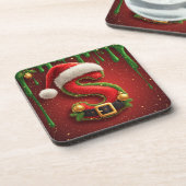 Kerstbrief S met kerstmuts Kerstcadeau Bier Onderzetter (Linkerzijde)