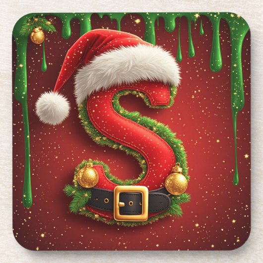 Kerstbrief S met kerstmuts Kerstcadeau Bier Onderzetter (Voorkant)