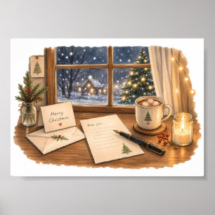 Kerstbrief Schrijfbureau voor Gezellige Briefpapie Poster
