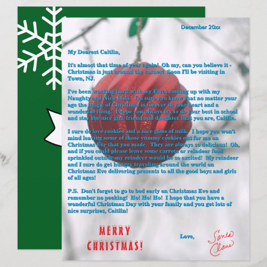 Kerstbrief van de Kerstman Rood Groen Ornament (Voorkant / Achterkant)
