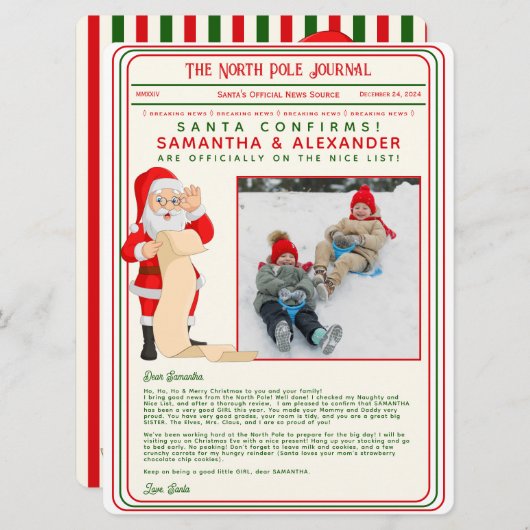 Kerstbrief van de krant Santa North Pole (Voorkant / Achterkant)