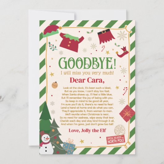 Kerstbrief van Elf Afscheidsbriefkaart Kaart (Voorkant)