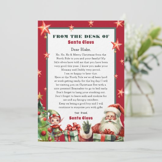 Kerstbrief van Santa en Elf Kaart (Staand voorkant)
