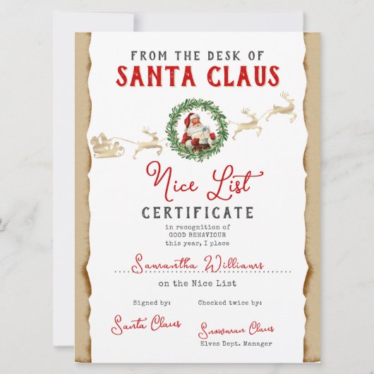 Kerstbrief van Santa Nice Lijst Certificaat (Achterkant)