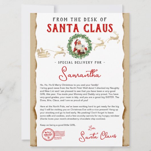 Kerstbrief van Santa Nice Lijst Certificaat (Voorkant)