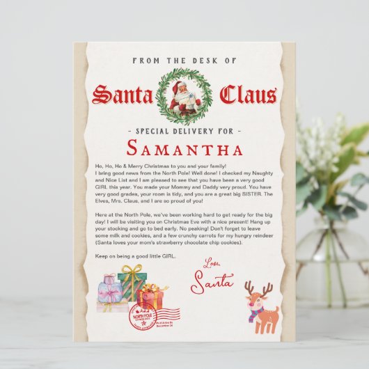 Kerstbrief van Sinterklaas Nice List-certificaat (Staand voorkant)