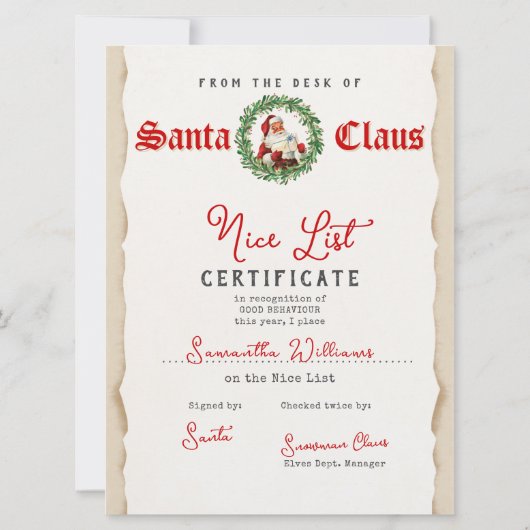 Kerstbrief van Sinterklaas Nice List-certificaat (Achterkant)