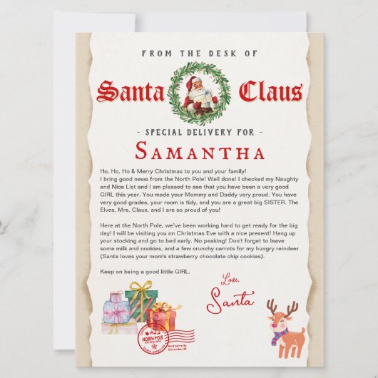 Kerstbrief van Sinterklaas Nice List-certificaat (Voorkant)