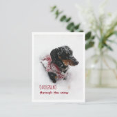 kerstBriefkaart - Dachshund door de sneeuw Briefkaart (Staand voorkant)