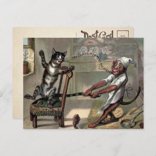 kerstBriefkaart met kat en aap Briefkaart (Voorkant / Achterkant)