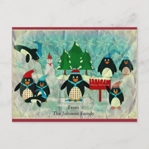 kerstBriefkaart met pinguïn Feestdagenkaart