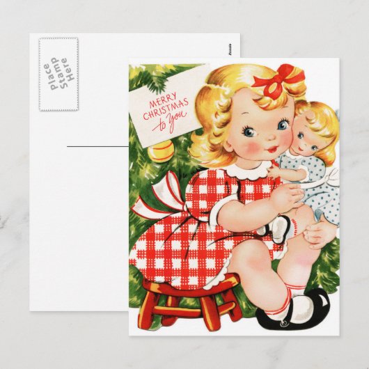 kerstBriefkaart Retro Feestdagenkaart (Voorkant / Achterkant)