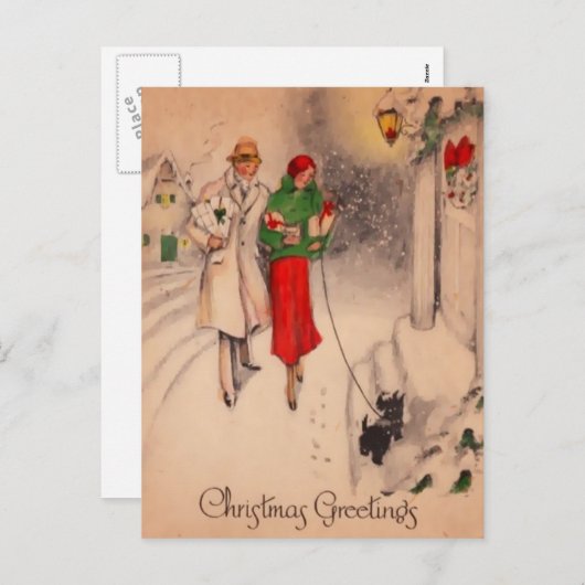 kerstBriefkaart Retro Feestdagenkaart (Voorkant / Achterkant)