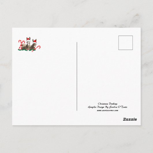 Kerstbriefkaart, wilde dieren, ezels briefkaart (Achterkant)