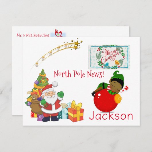 KerstBriefkaarten Noordpool Santa Elf Briefkaart (Voorkant / Achterkant)