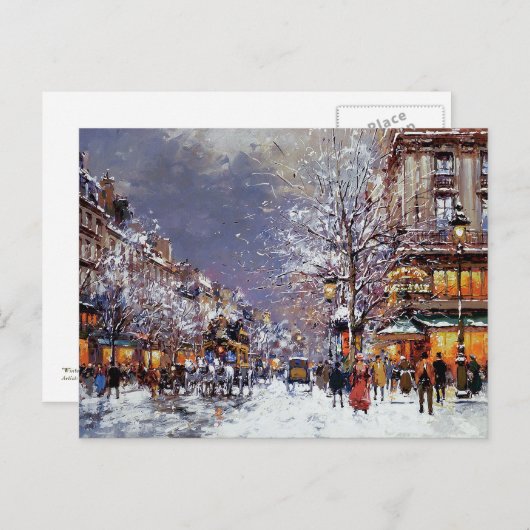  kerstBriefkaarten op de Parisiaanse Scène Feestdagenkaart (Voorkant / Achterkant)