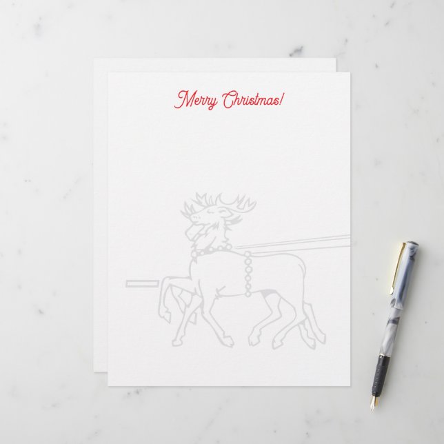 Kerstbriefpapier met tekening van de rendieren van briefhoofd (Voorkant / Achterkant in situ)