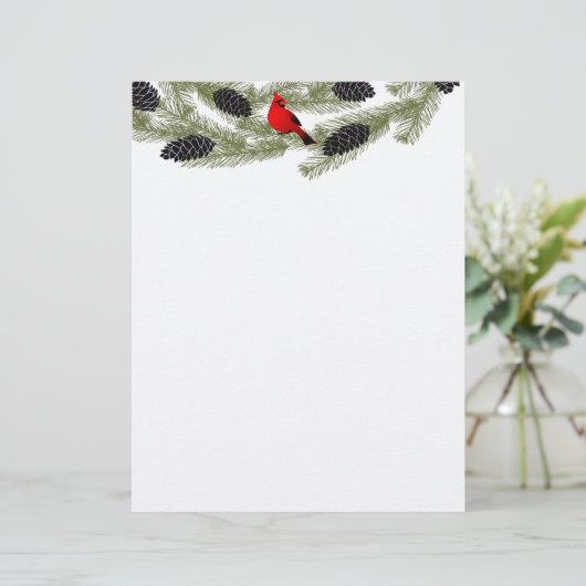 Kerstbriefpapier - Rood kardinaal briefhoofd (Staand voorkant)