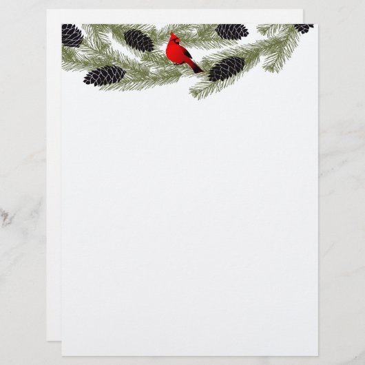 Kerstbriefpapier - Rood kardinaal briefhoofd (Voorkant / Achterkant)