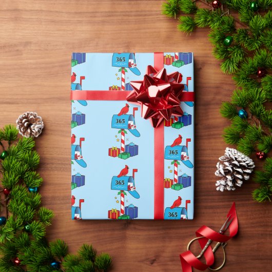 Kerstbrievenbus met kardinaal en cadeaus cadeaupapier (Feestdagen Geschenken)