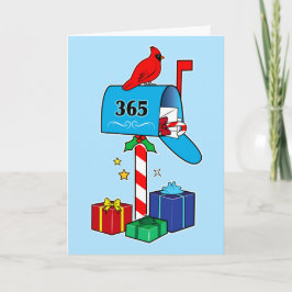 Kerstbrievenbus met kardinaal en Pakketten Kaart