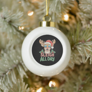 Kerstbril met koele rendieren Sleigh All Day Kerst Keramische Bal Ornament