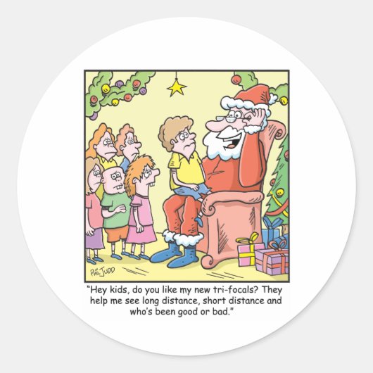 Kerstbril over Santas New Cartoon Ronde Sticker (Voorkant)