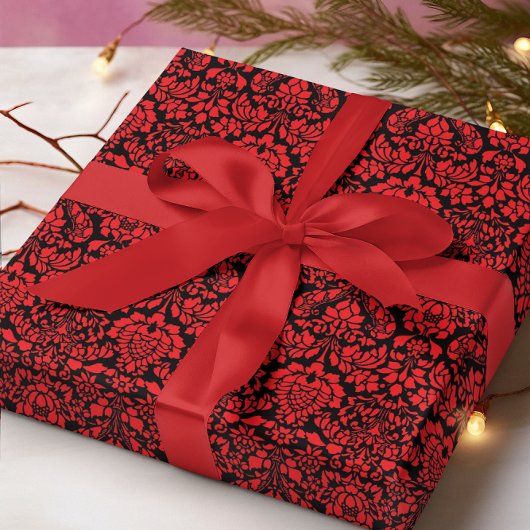Kerstbrocade Dark Red Cadeaupapier