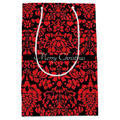 Kerstbrocade Dark Red met tekstband Medium Cadeauzakje (Voorkant)