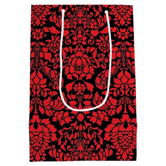 Kerstbrocade Dark Red met tekstband Medium Cadeauzakje (Achterkant)