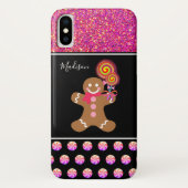kerstbrood Girl Pink Glitter Monogram Case-Mate iPhone Case (Achterkant)